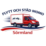 Flytt och städ Momo, logga med lastbil och text